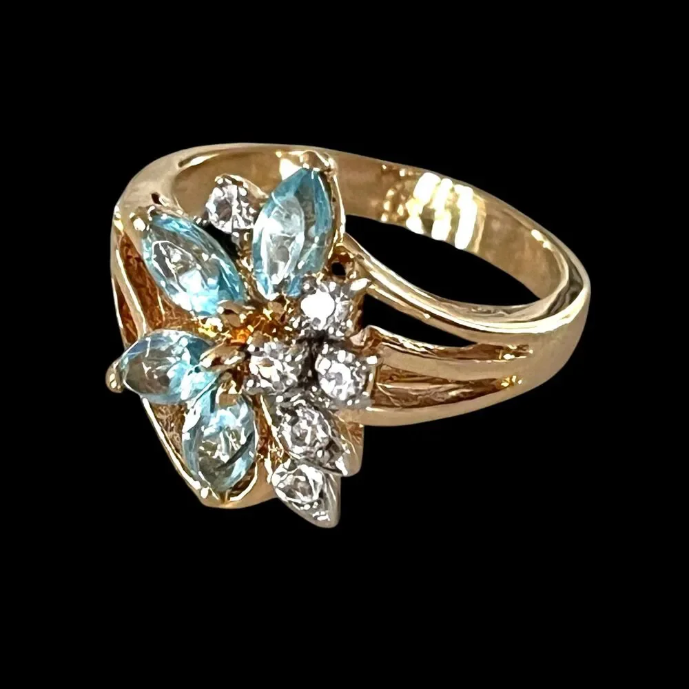 Vintage 1980s Uncas Crystal Cluster Ring Size 9 14KTGE Gold Plate - 14E